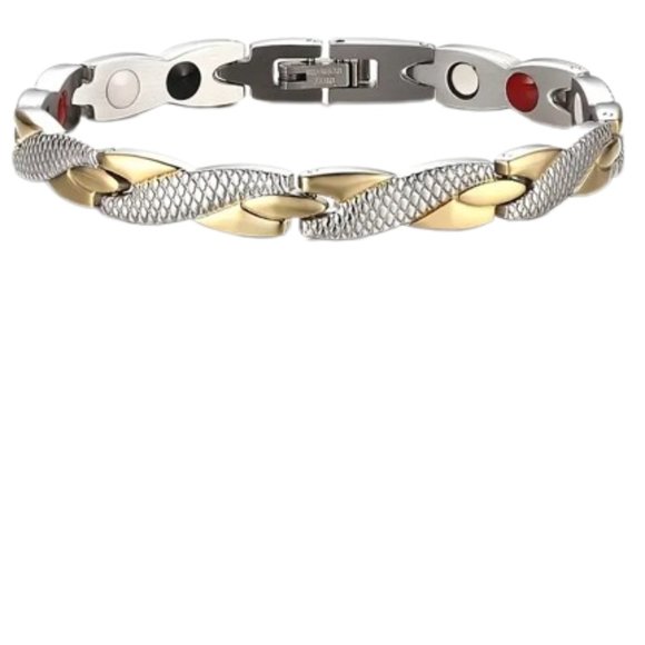 Snake Print Textured Design Bracelet Magnetic Dot Decoration Titanium Steel 8" - Picture 10 of 10